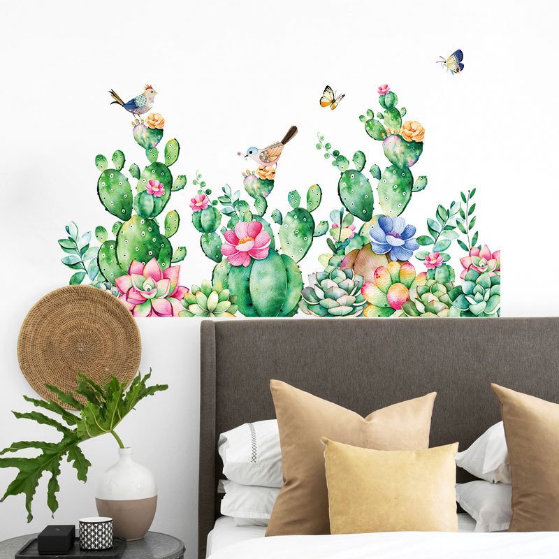 Decal dán tường cây xương rồng bầy chim vui nhộn