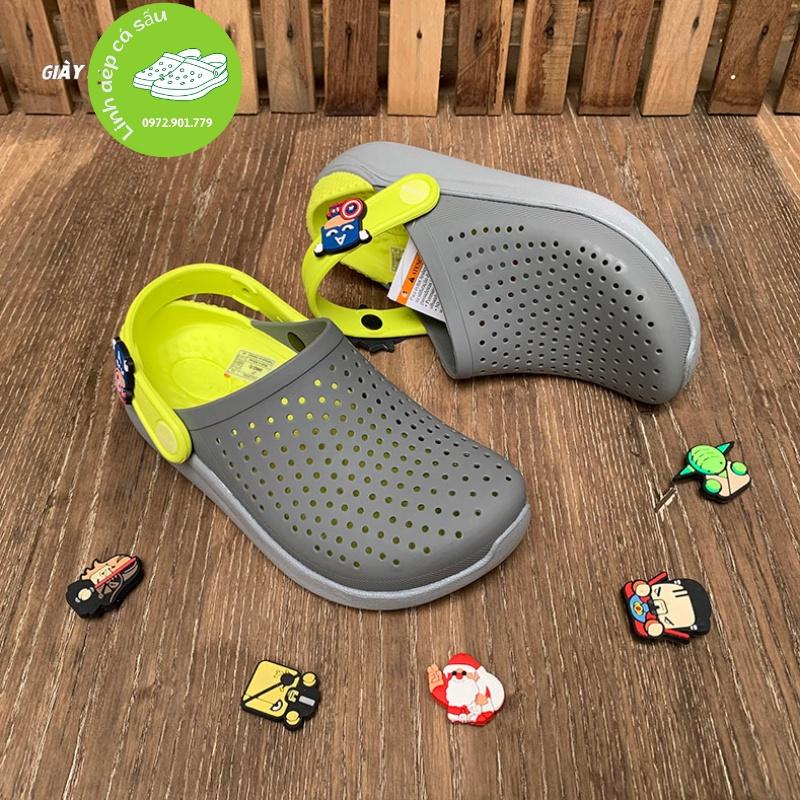 Dép sục trẻ em cross literide màu ghi vàng êm mềm hàng xuất xịn, mẫu mới, full box