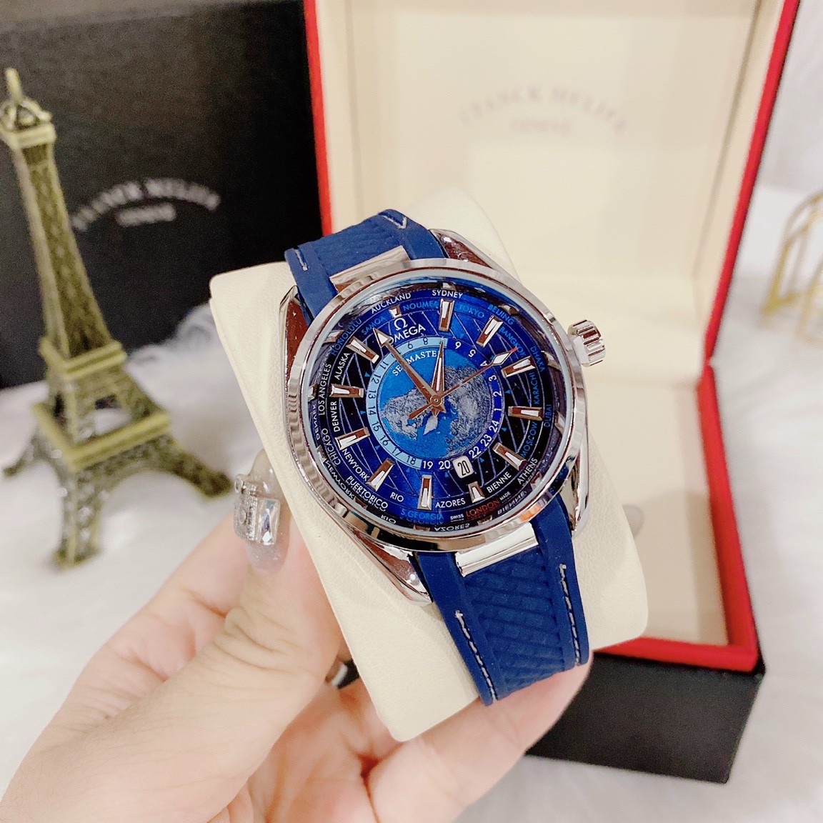 Đồng Hồ Nam OMG Mặt Bản Đồ Seamaster Aqua Terra GMT Worldtimer Dây Silicon Cao Cấp_ Cung Cấp Bởi AmandaC Life