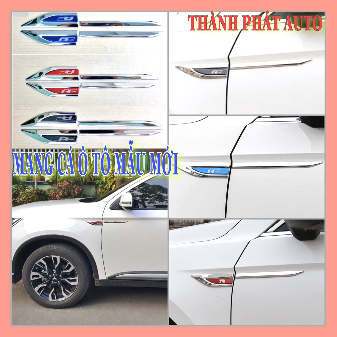 Bộ 2 mang cá R-LINE hợp kim inox cao cấp trang trí cho ô tô xe hơi