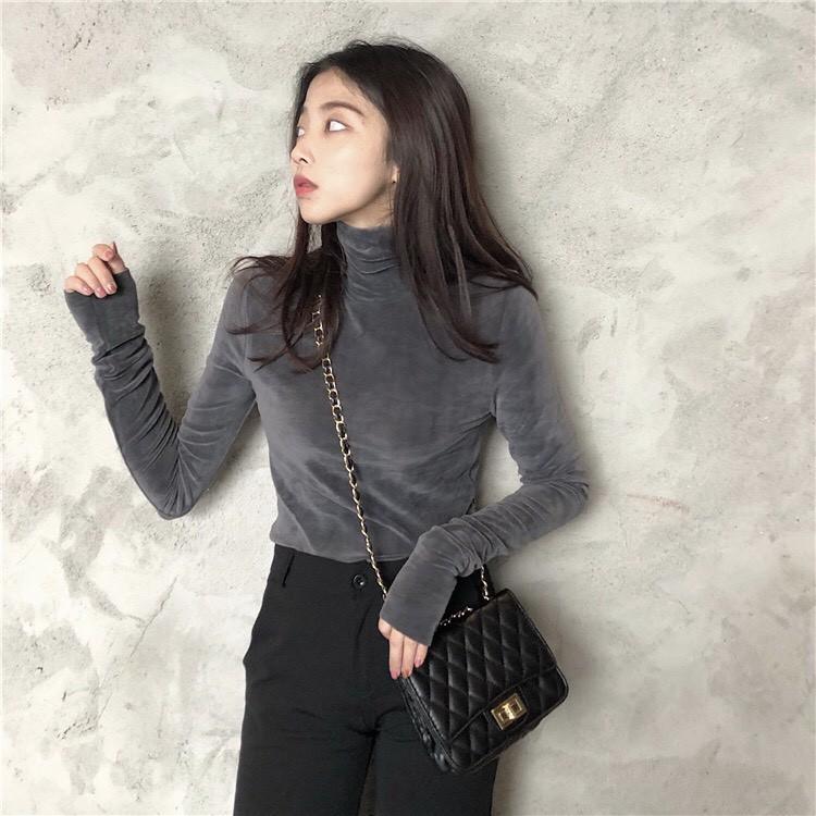 Áo nhung nữ cổ cao chất nhung mịn đủ size satsun