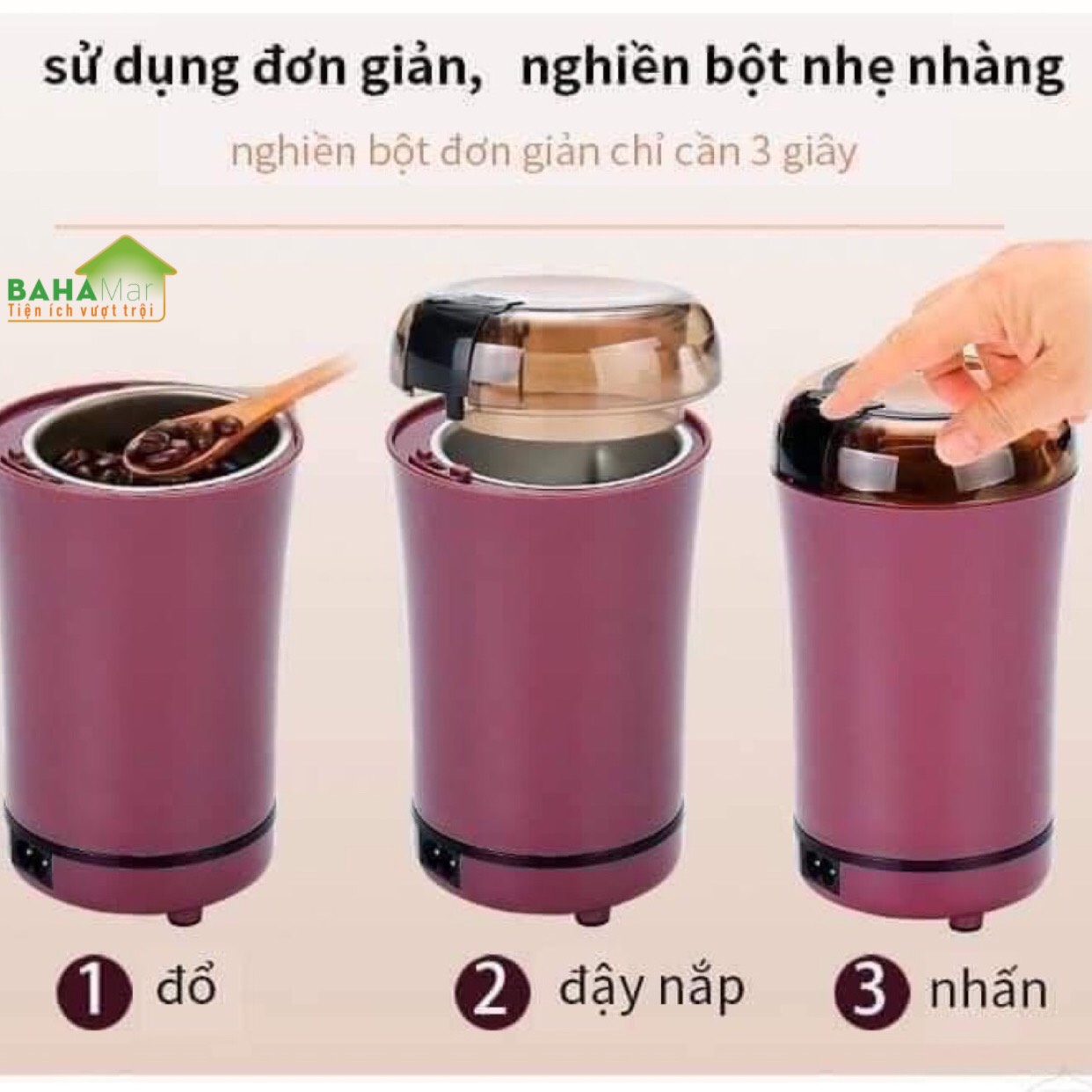 MÁY NGHIỀN HẠT SIÊU TỐC - XAY HẠT CAFE, XAY THẢO DƯỢC, XAY GIA VỊ GIA ĐÌNH &quot;BAHAMAR&quot; có khả năng tự điều chỉnh độ mịn của bột nghiền tùy thuộc thời gian nghiền dài hay ngắn.