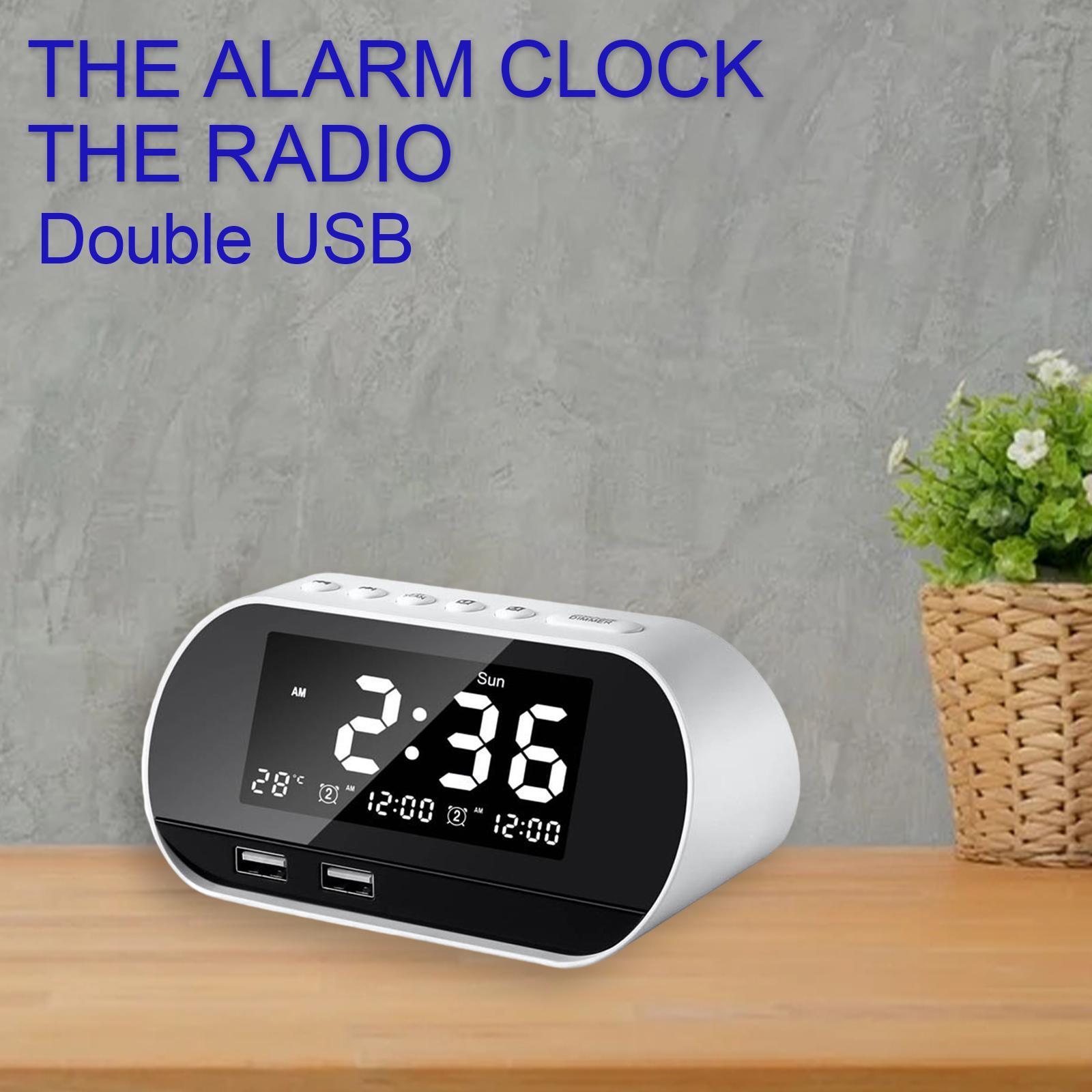 Desktop Alarm Clock with Speaker FM Function Dual USB Port LED Display