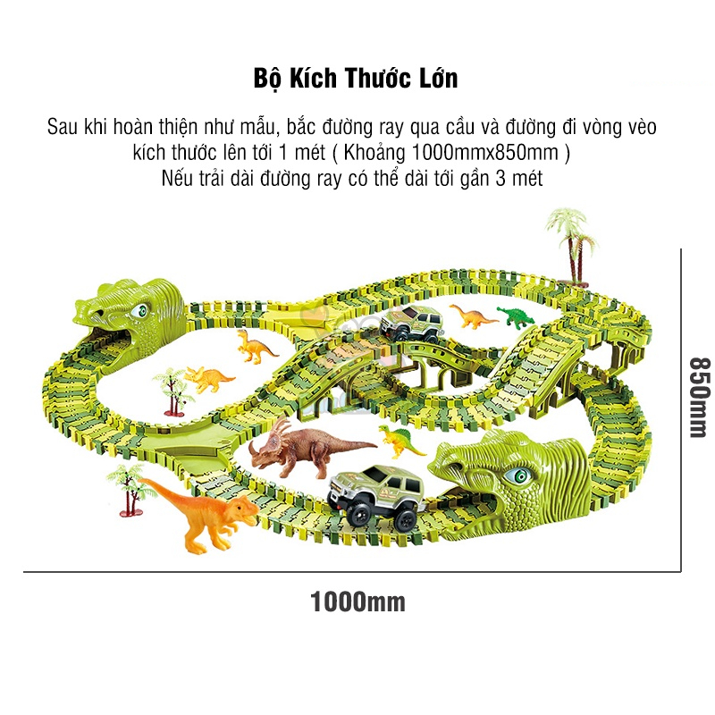 Bộ lắp ráp đường đua ô tô khủng long, đồ chơi lắp ghép đường ray khủng long cỡ lớn