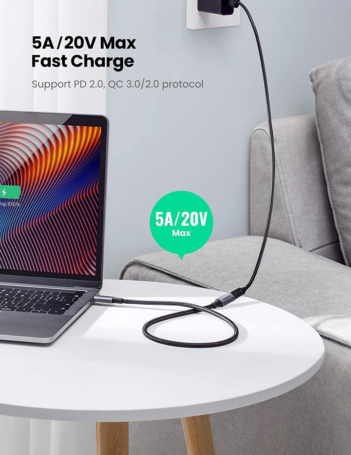 Ugreen UG30205US372TK 1M 3.1 gen2 4k 60hz 100w 10Gbps Cáp nối dài usb type c - HÀNG CHÍNH HÃNG