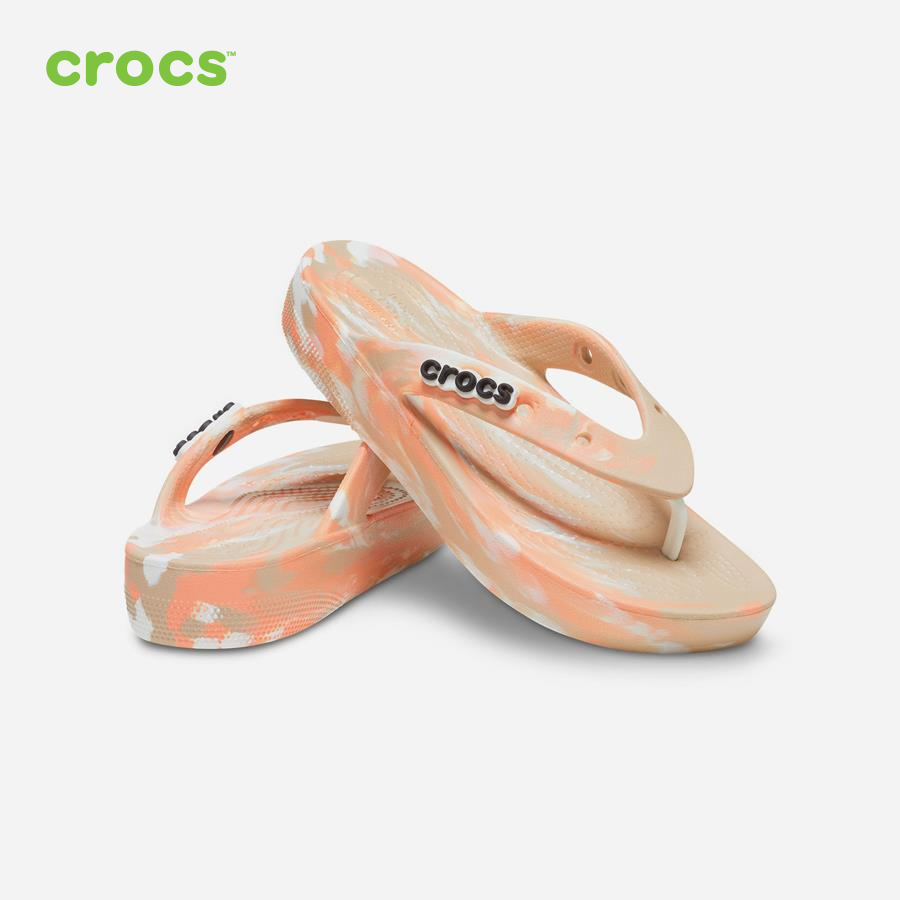 Dép xỏ ngón nữ Crocs FW Classic Flip W Platform Marbled Chai/Mlt - 207824-2ZM