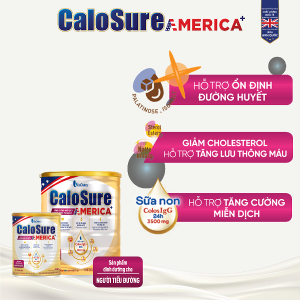 Sữa bột Calosure America+ 800g (Tiểu đường) bảo vệ cơ xương khớp, tim mạch, chống đột quỵ, tăng miễn dịch, vị thanh nhẹ - VitaDairy