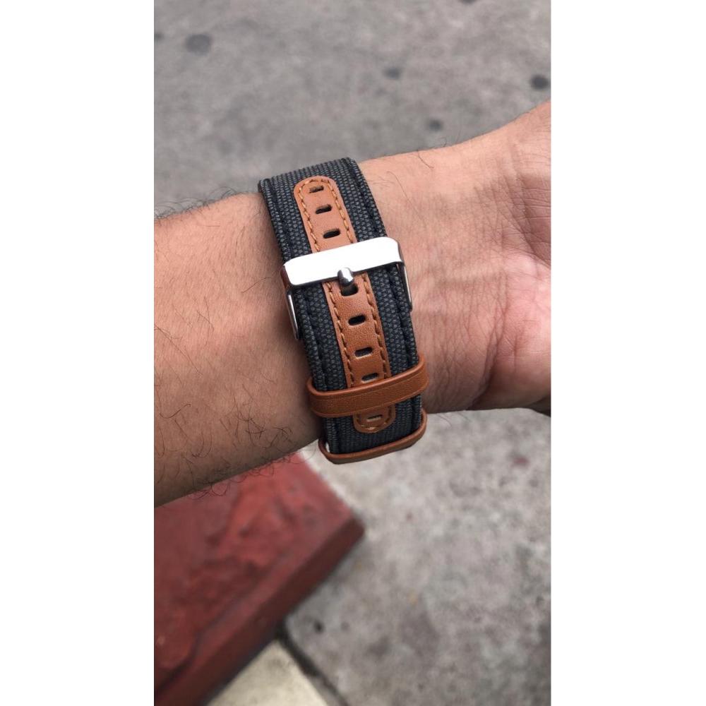 Dây đeo đồng hồ bằng da thật và vải bố dành cho Huami Amazfit GTR 47mm GTR2 GTR 2e GTR 3 pro