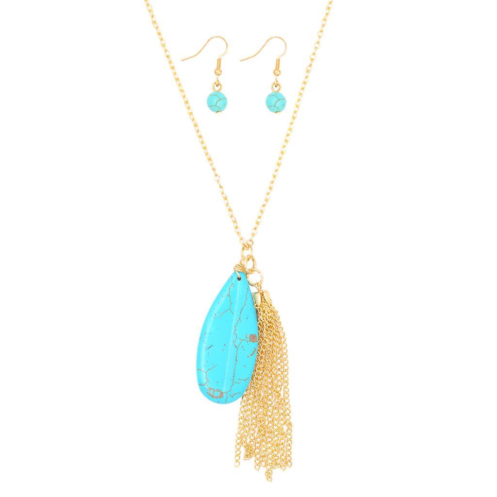 Women Turquoise Pendant Long Chain Necklace Sweater Statement Jewelry