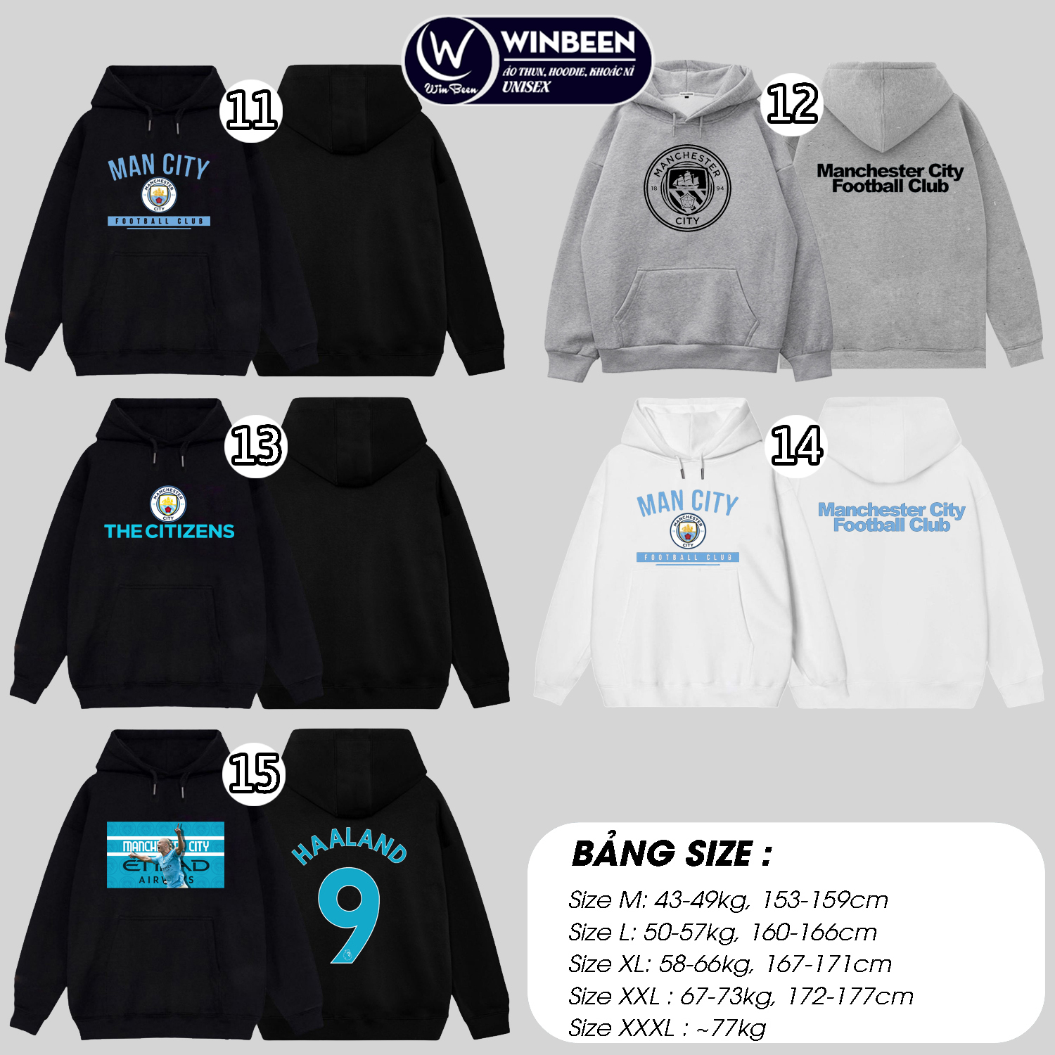 Hoodie Manchester City hàng đẹp vải nỉ dầy, hình in sắc nét mẫu áo khoác CLB Man City 15 mẫu mới WinBeen