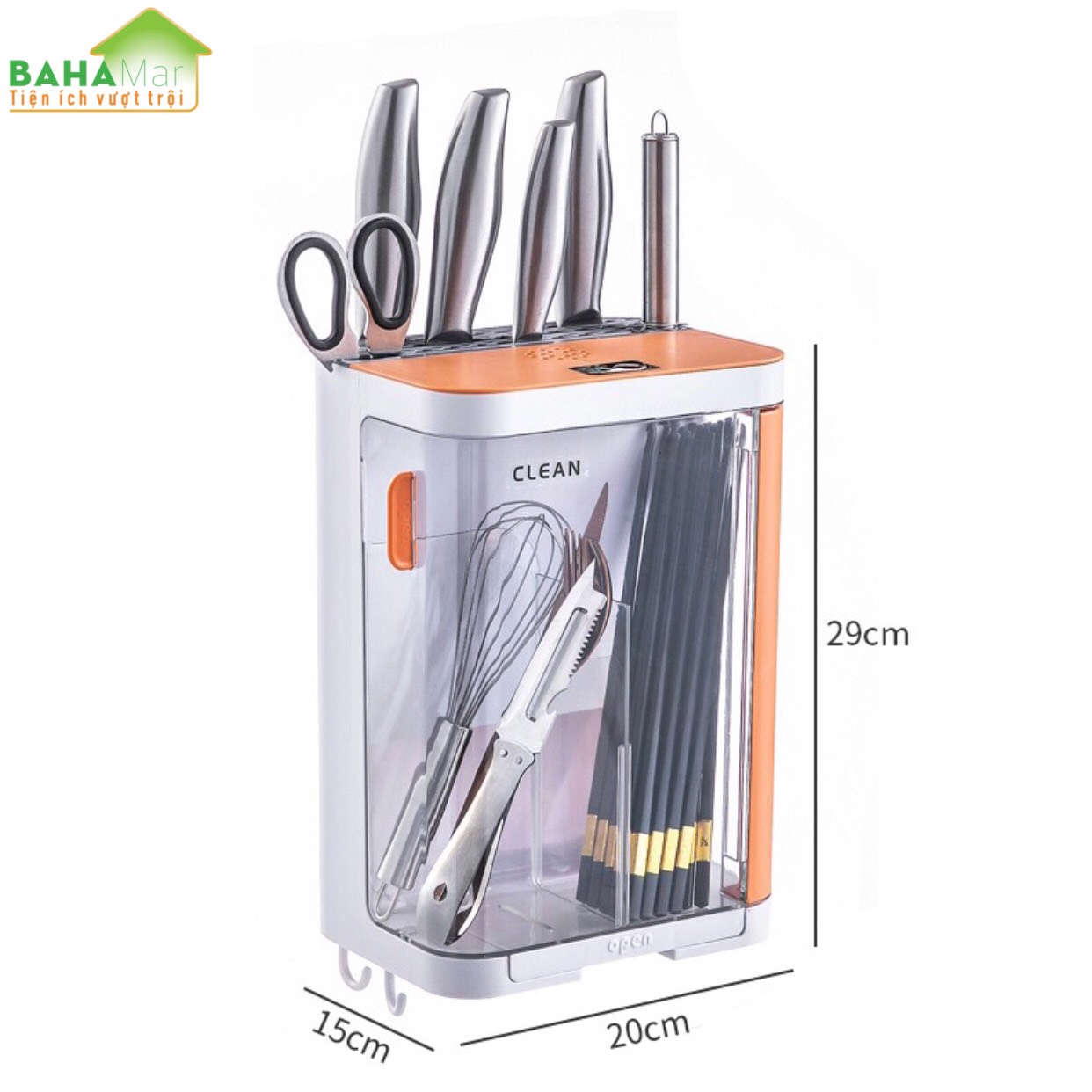 HỘP KHỬ TRÙNG UV CÓ GIÁ CẮM DAO VÀ HỘP ĐỰNG ĐŨA THÌA - TREO TƯỜNG KHÔNG CẦN KHOAN TƯỜNG "BAHAMAR"Có các hạt đèn khử trùng tia cực tím sâu UVC giúp khử trùng toàn diện hơn.