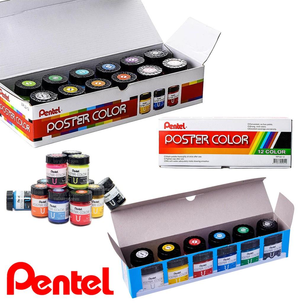 Màu Poster Color Pentel 12 màu hũ 30 ml - Lọ thuỷ tinh