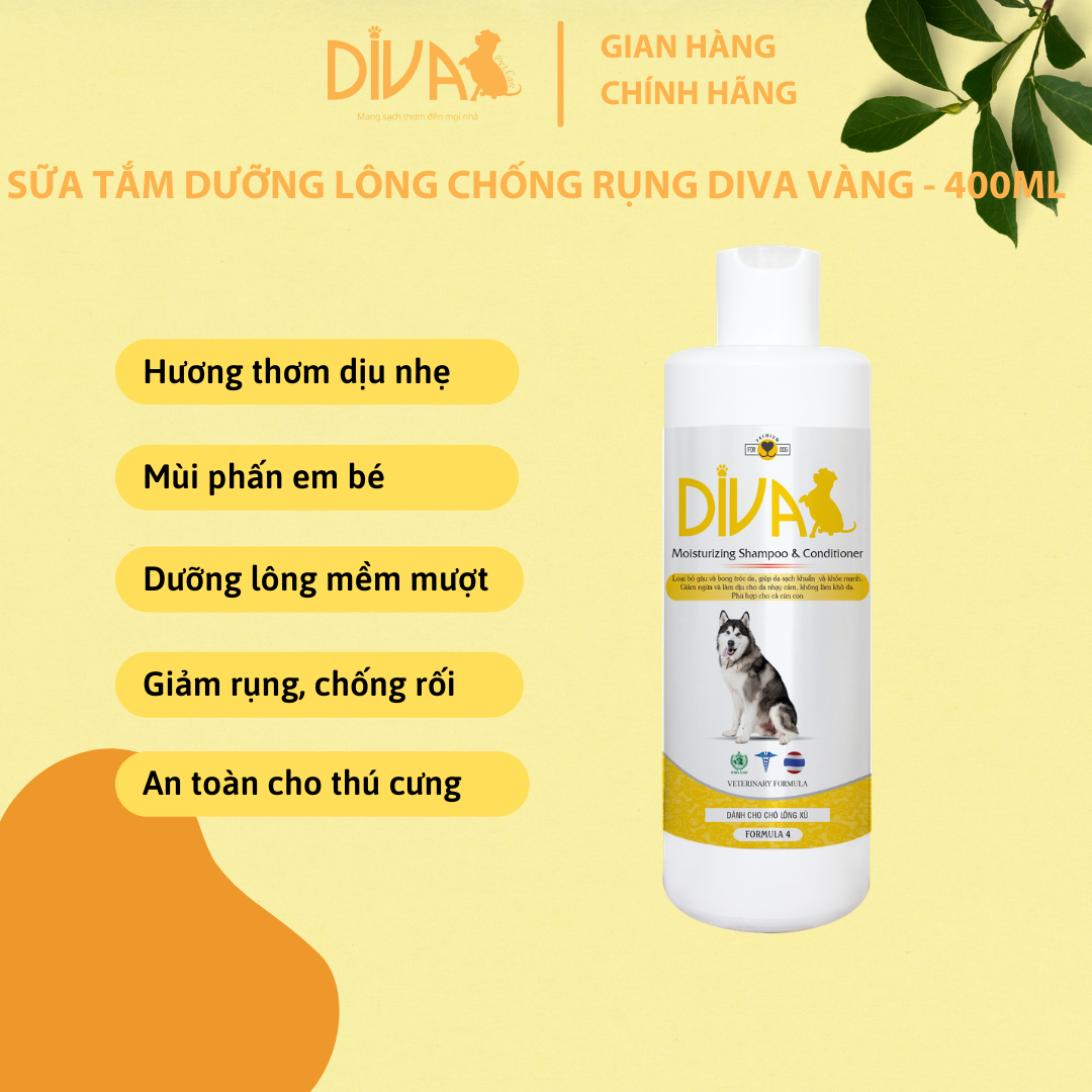 Sữa tắm dưỡng ẩm cho chó lông xù - DIVA 4 (Màu Vàng - 400ml)