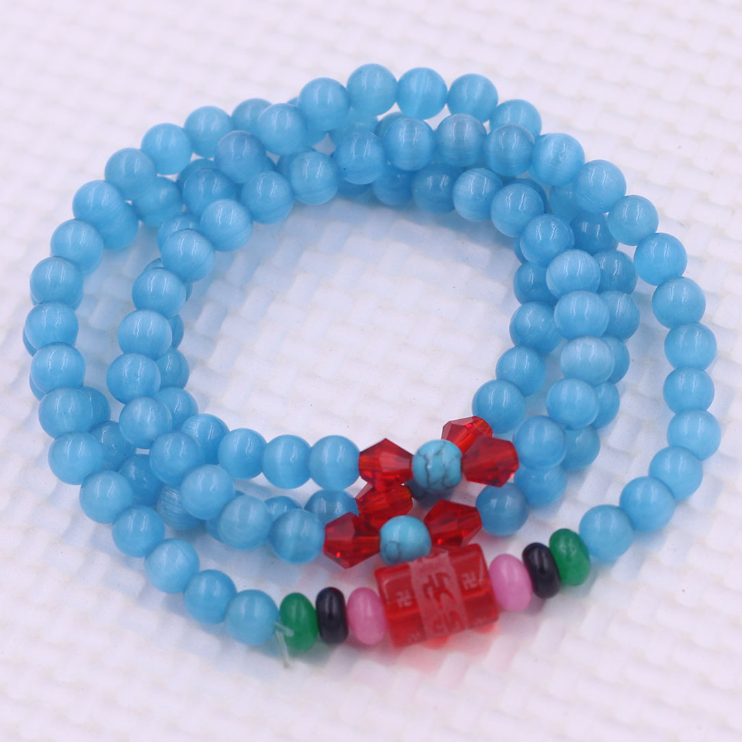 Vòng chuỗi 108 hạt đá mắt mèo xanh biển charm lục tự kim ngôn - hạt 8 ly , vòng chuỗi niệm Phật, vòng chuỗi đeo tay