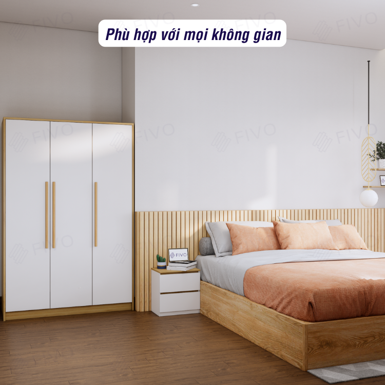 Tủ Đựng Quần Áo Gỗ MDF Lõi Xanh Chống Ẩm Dày 17mm FIVO FC01 Cửa Mở 3 Cánh Ngang 1m2 Phong Cách Hàn Quốc Dễ Dàng Lắp Ráp - Chính Hãng