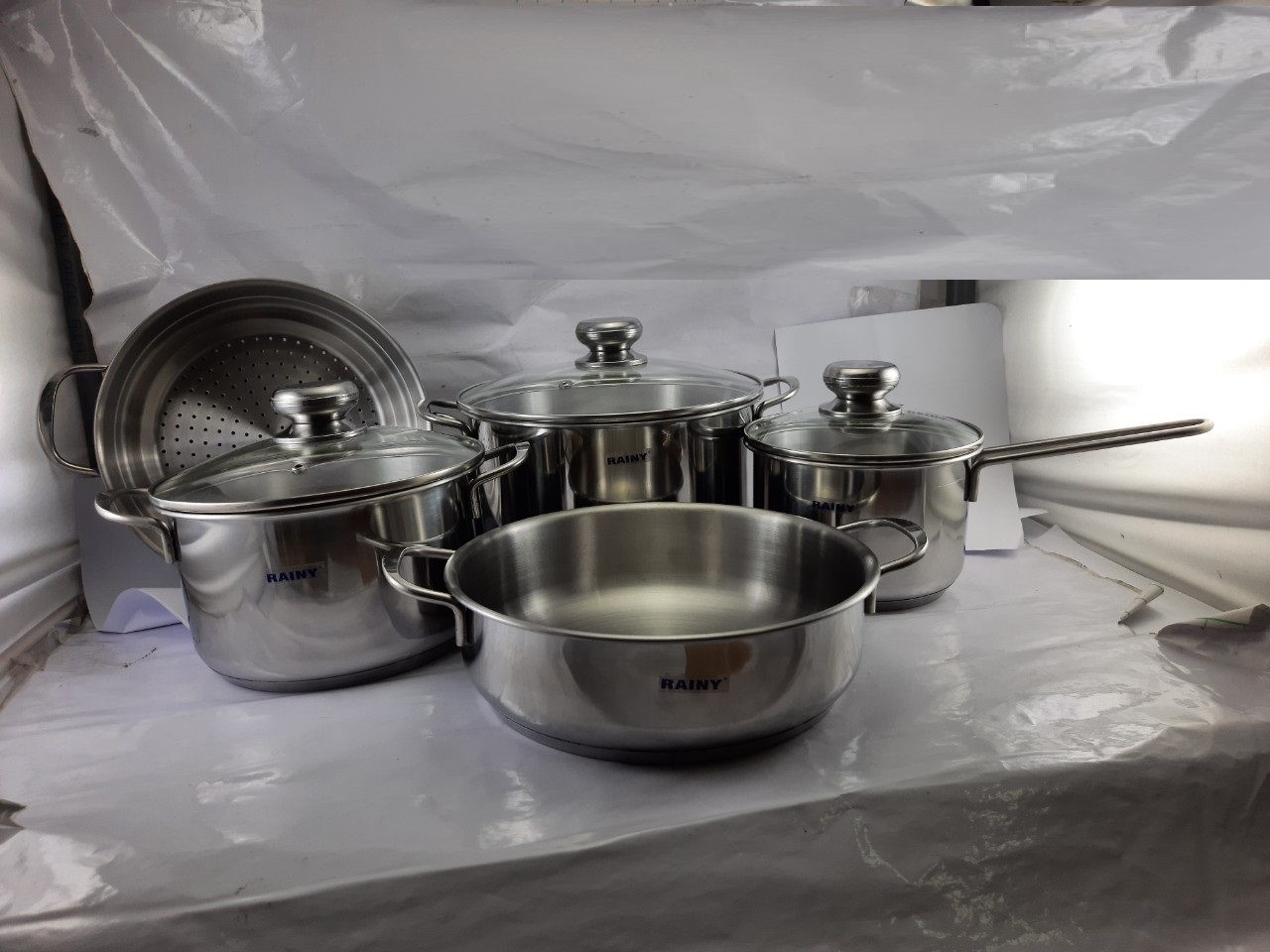 Bộ 5 nồi xửng inox 3 đáy Rainy RN-09TTK - Hàng chính hãng