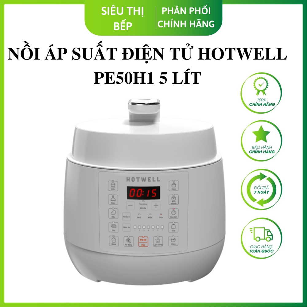 Nồi Áp Suất Điện Tử HOTWELL PE50H1 5 Lít Màu Trắng, Bảo Hành 12 Tháng, 1 Đổi 1 Trong 100 Ngày - Hàng Chính Hãng