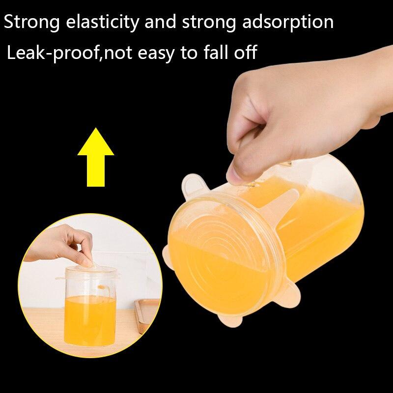 6 Pcs/ Set Food Silicone Cover Cap Keeping Fresh Seal Stretchy Wrap Cover Bowl Reusable Airtight Silicone Lids For Cookware Bowl
