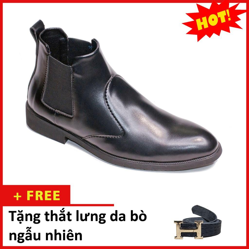 Giày Chelsea Boot Nam Cổ Chun Da Nhám Màu Đen Đế Khâu Rất Chắc Chắn - Giày CB520-NHAMCHUN(TL)- Kèm Thắt Lưng Da Bò Thật