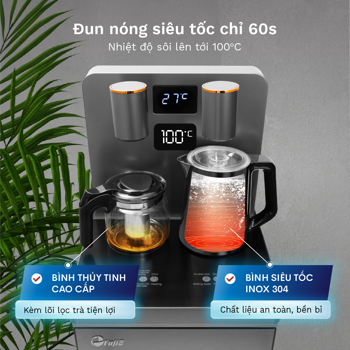 Cây nước nóng lạnh bàn trà cafe FujiE TBH1332E nhập khẩu, máy nước nóng lạnh điều khiển từ xa cài đặt nhiệt độ - Hàng chính hãng