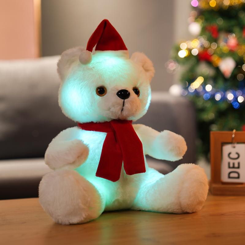 Sáng Tạo Sáng Đèn LED Gấu Giáng Sinh Con Thú Nhồi Bông Sang Trọng Đồ Chơi Phát Sáng Gấu Bông Búp Bê Có Nhạc Giáng Sinh Quà Tặng Cho Trẻ Em gối