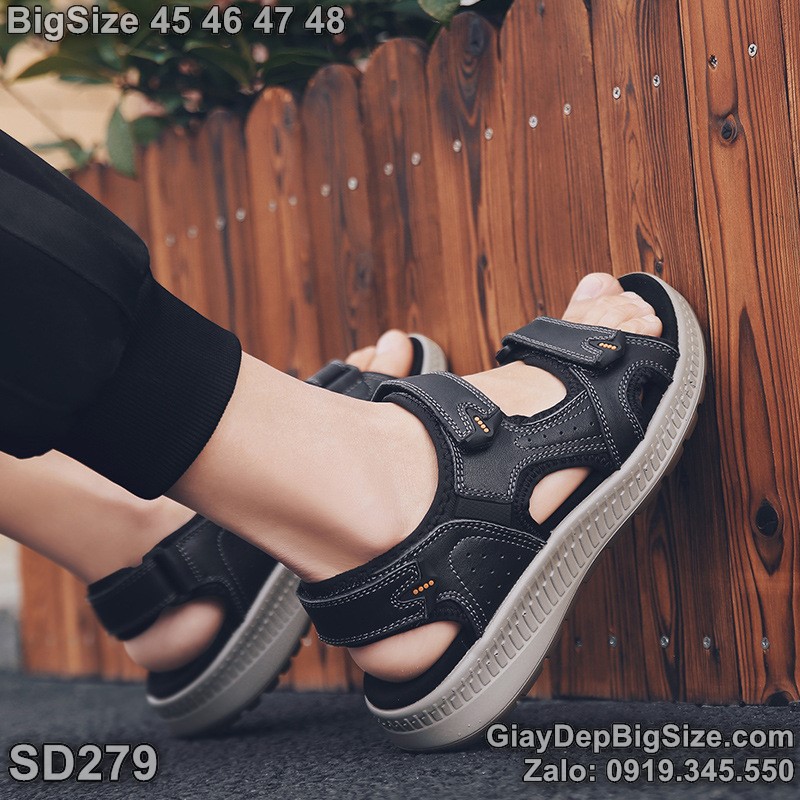 Giày xăng đan da thật, dép quai hậu cỡ lớn 45 46 47 48 cho nam cao to chân ú bè. Big size sandals for wide feet