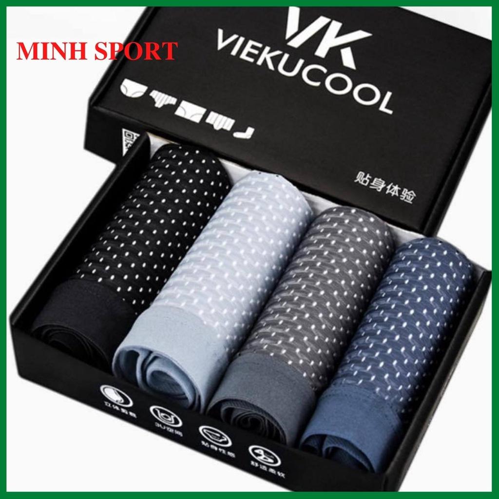 Quần lót nam boxer cao cấp, quần sịp đùi nam thông hơi, co giãn 4 chiều VIEKUCOOL hộp 4 chiếc