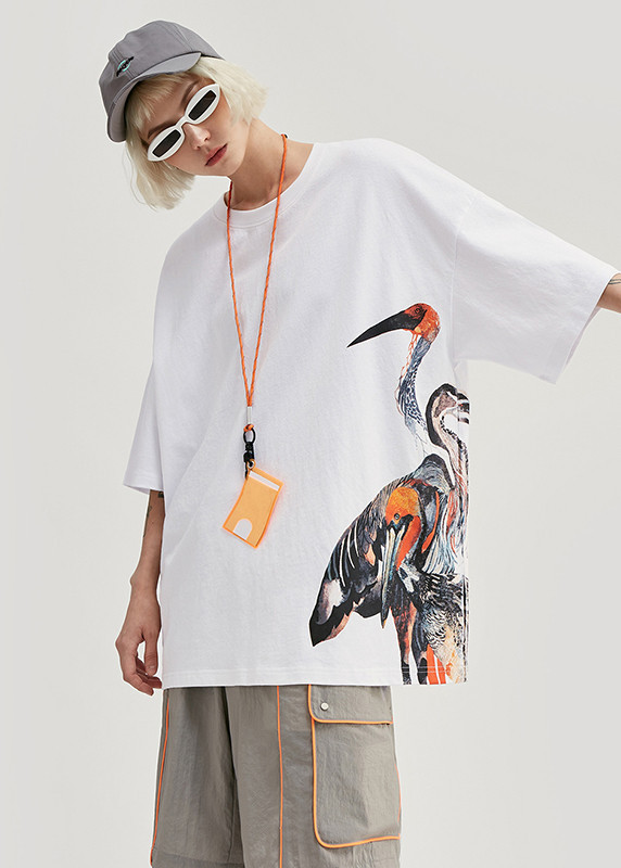 Áo phông họa tiết chim hạc phối màu độc đáo Unisex nam nữ cực chất