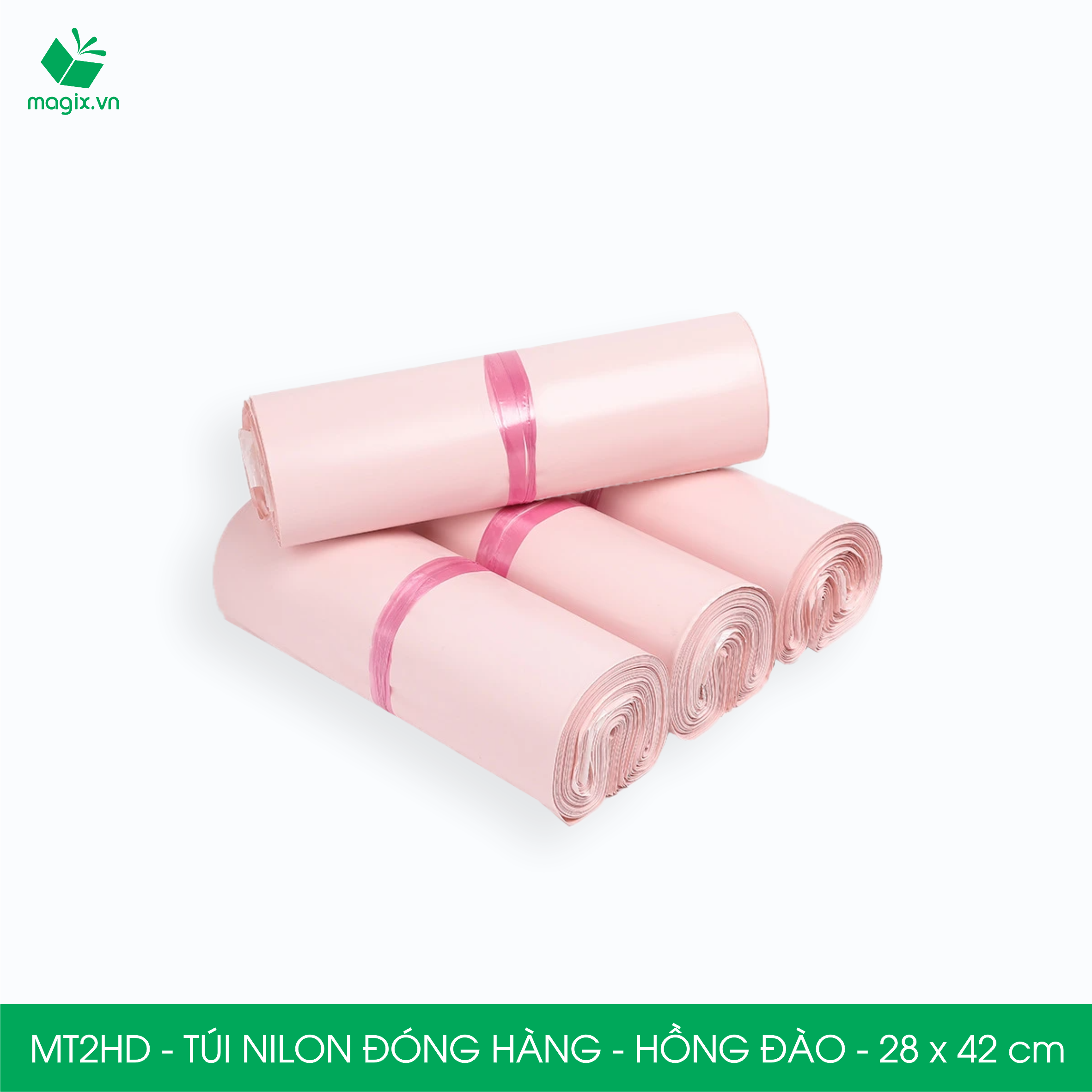 MT2HD - 28x42 cm  - Túi nilon gói hàng - 100 túi niêm phong đóng hàng màu hồng đào