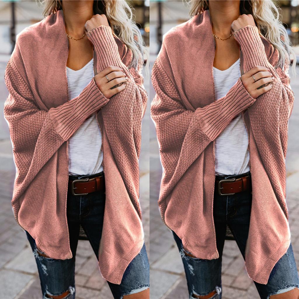 Womens Solid Cardigan Slouchy Loose Sweater Batwing Long Sleeve Chunky Knitted Front Open Outwear