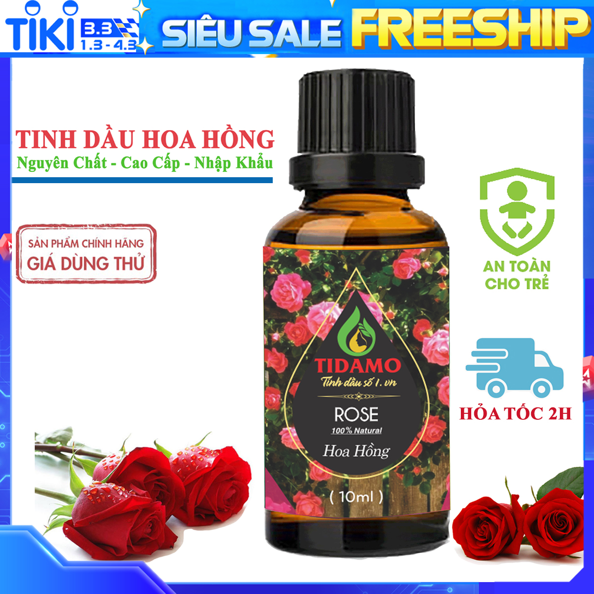 Tinh Dầu HOA HỒNG TIDAMO 10ML Cao Cấp Nhập Khẩu - Tinh Dầu Xông Phòng Hoa Hồng Tạo Hương Thơm Thư Giãn, Kích Thích Cảm Giác Lãng Mạn, Giải Tỏa Mệt Mõi