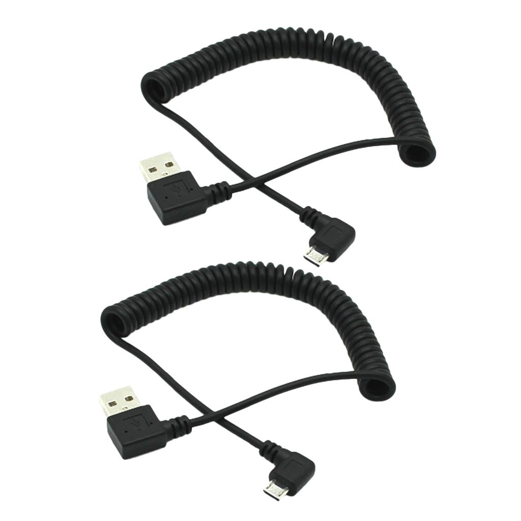 2X 90 ° Góc Xoắn Ốc Dạng Cuộn USB 2.0 A Male To Micro USB Mùa Xuân Cáp Linh Hoạt