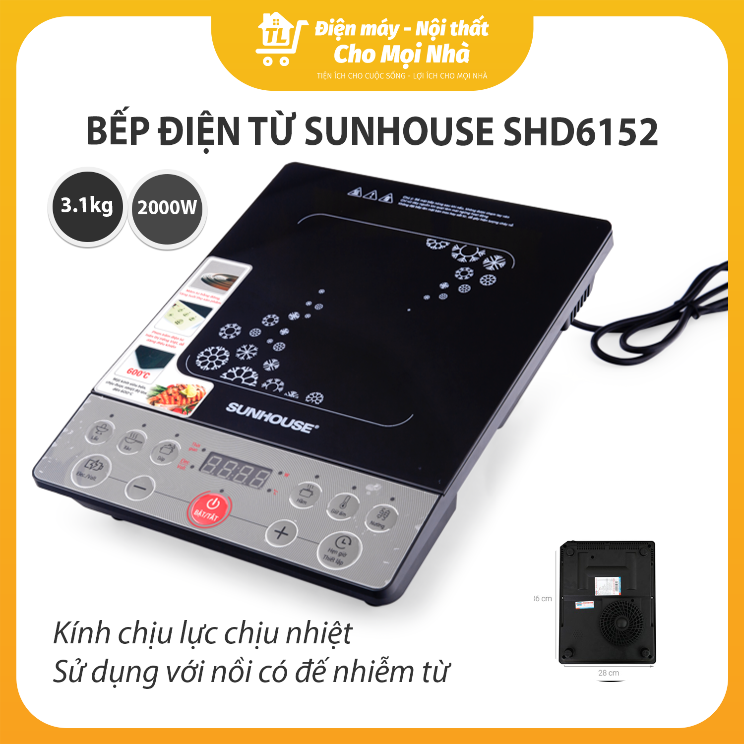 Bếp Từ Cơ Sunhouse SHD6152 - Tặng Nồi Lẩu - Hàng chính hãng