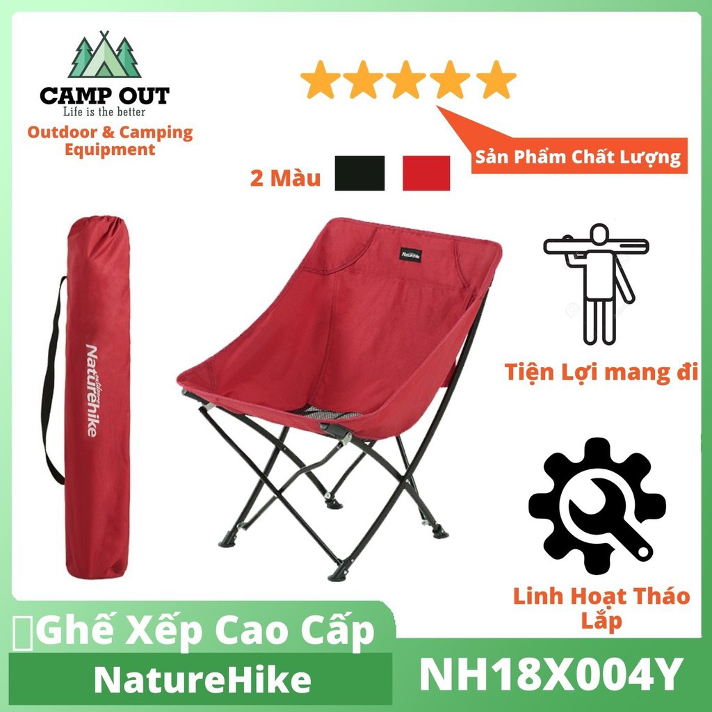 Ghế cắm trại Naturehike NH18X004Y du lịch dã ngoại gấp gọn nhẹ chắc chắn vải thoáng khí có túi đeo A028