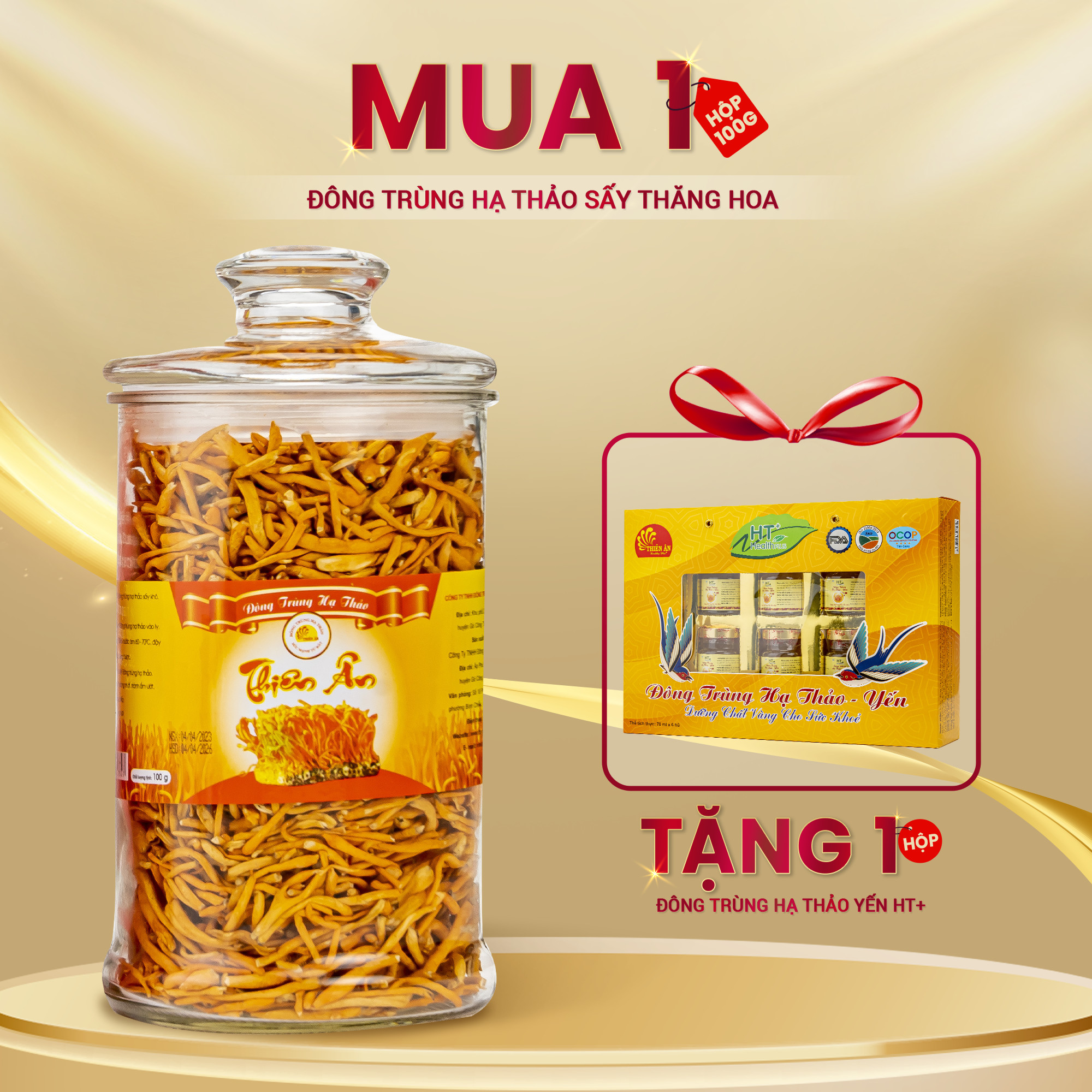 Đông Trùng Hạ Thảo Sấy Thăng Hoa Thiên Ân - Hũ 100g