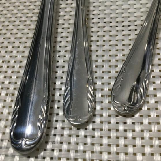 Bộ 3 món dao muỗng nĩa viền bông tròn cao cấp inox 18/10, bộ dao thìa nĩa đẹp