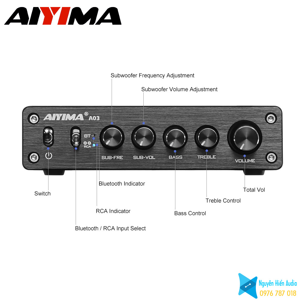 Amply AIYIMA A03 (50Wx2 + 100w Sub) bluetooth 5.0 hàng chính hãng