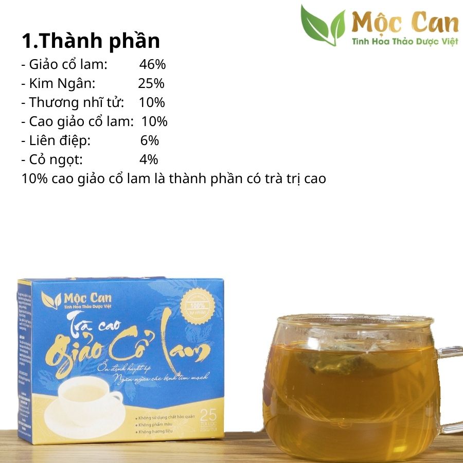 Trà Cao Giảo Cổ Lam Mộc Can túi lọc ổn định huyết áp,ngăn ngừa các bệnh về tim mạch hộp 25 gói