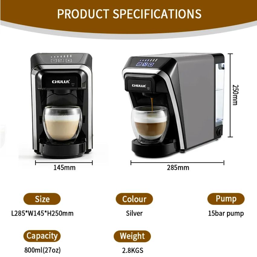 [BH 12TH] Máy pha cà phê viên nén 3 trong 1 Chulux QF-CM823 - Công suất hoạt động mạnh mẽ đến 1400W - Hàng chính hãng