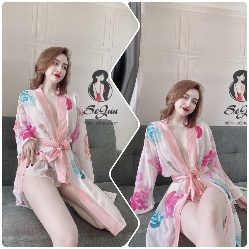 Áo choàng ngủ { FREE SHIP} Áo choàng Voan phối satin kèm quần cao cấp