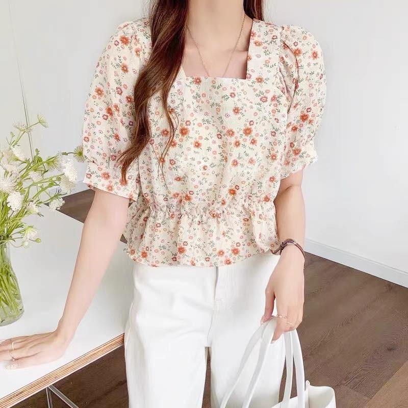 Áo peplum hoa ổ vuông