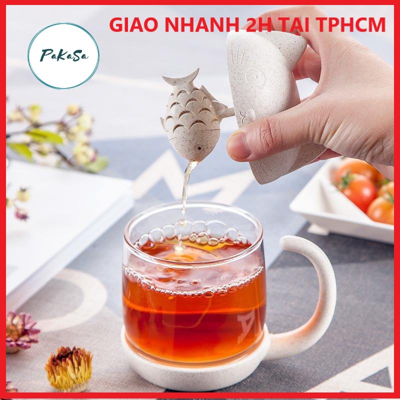 Bộ Ly Thủy Tinh Pha Trà Có Nắp Đậy Hình Mèo Và Túi Lọc Trà Hình Cá Bằng Lúa Mạch An Toàn Cho Người Dùng - Chính Hãng