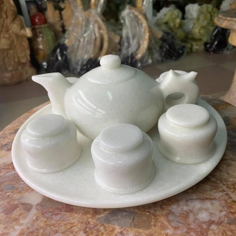 Bộ Ấm Trà Đá Cẩm Thạch Trắng - đường kính đĩa 24cm