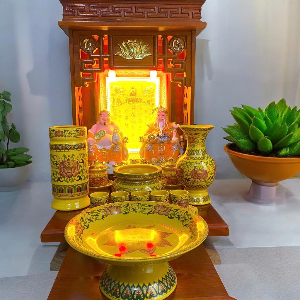 Set ban thần tài gấm vàng RỒNG VIỆT, bộ thờ thần tài đầy đủ cho gia chủ mệnh thổ, kim