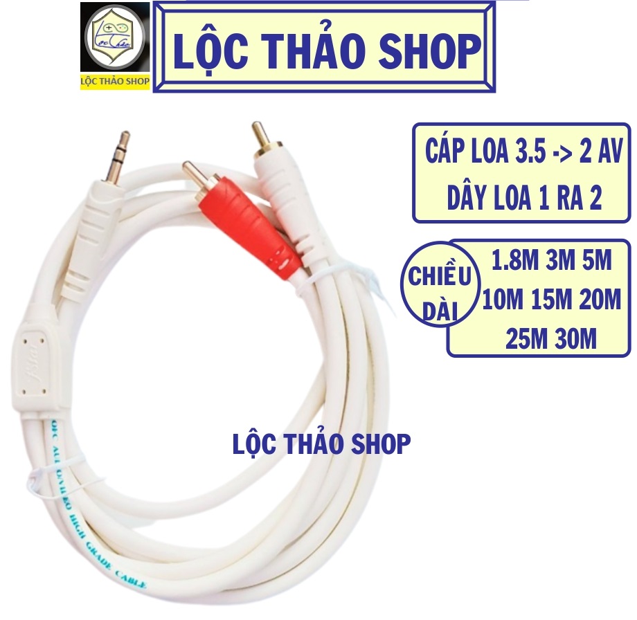 Cáp loa jack 3.5 ra 2 AV hoa sen chống nhiễu dài 1.8M 3M 5M 10M 15M 20M 25M 30M cao cấp