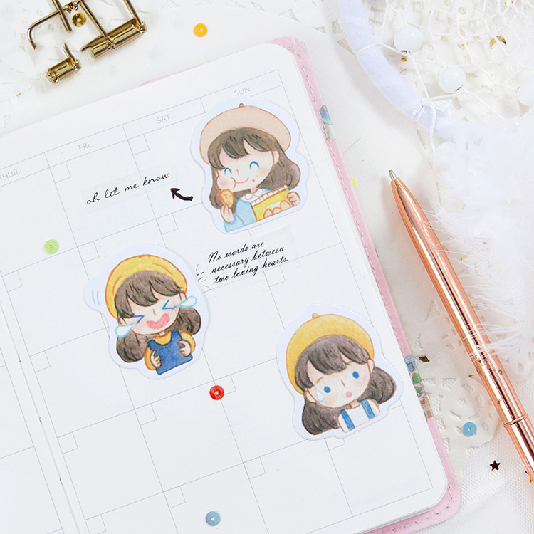 Sticker hộp 45 miếng dán - Cô Bé Mũ Hồng - Hộp nhãn dán trang trí sổ tay bullet journal - M048