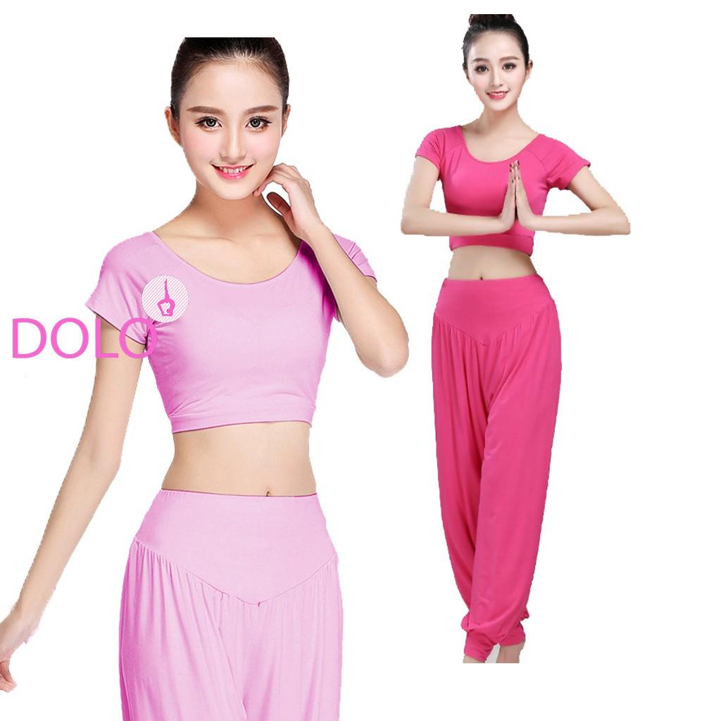 BỘ ALIBABA HỒNG ĐẬM - áo croptop có mút, quần bo gấu, cotton mịn loại 1 - quảng châu