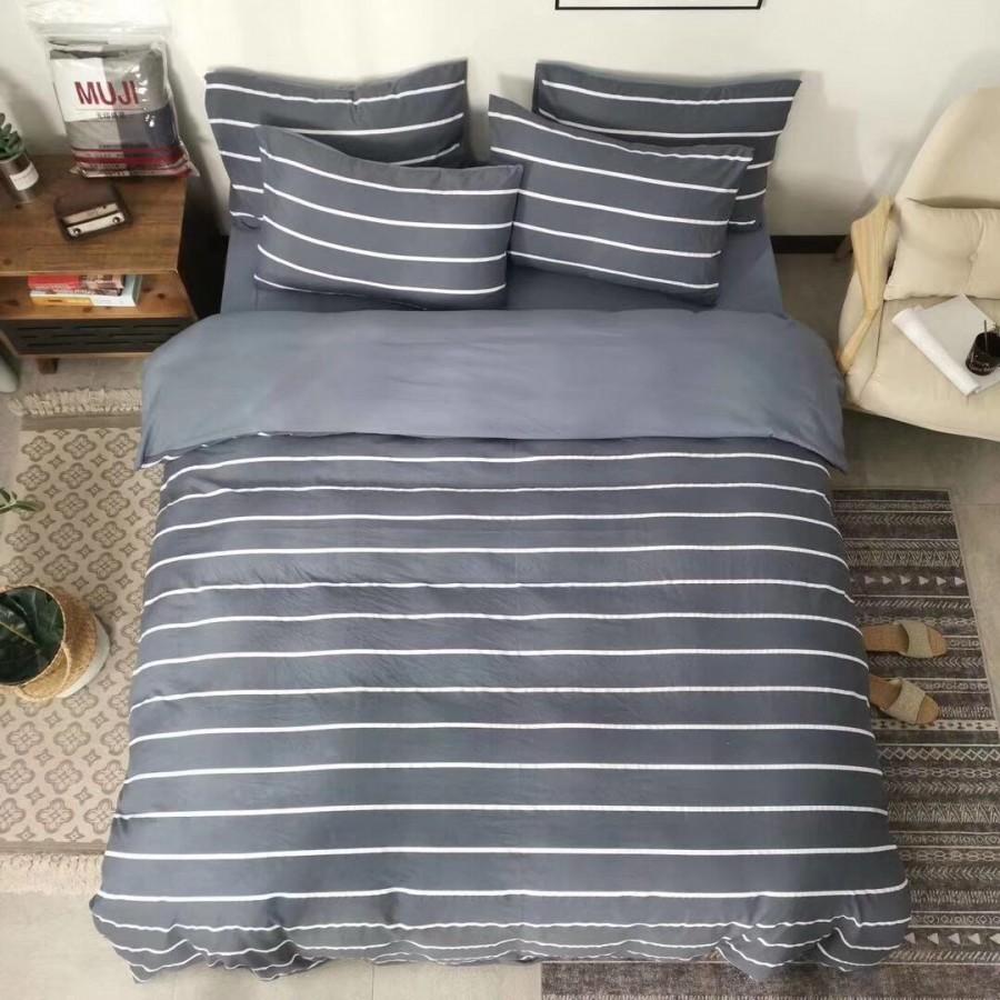 Set 4 Món Chăn Ga Gối Cotton Đũi KẺ NGANG