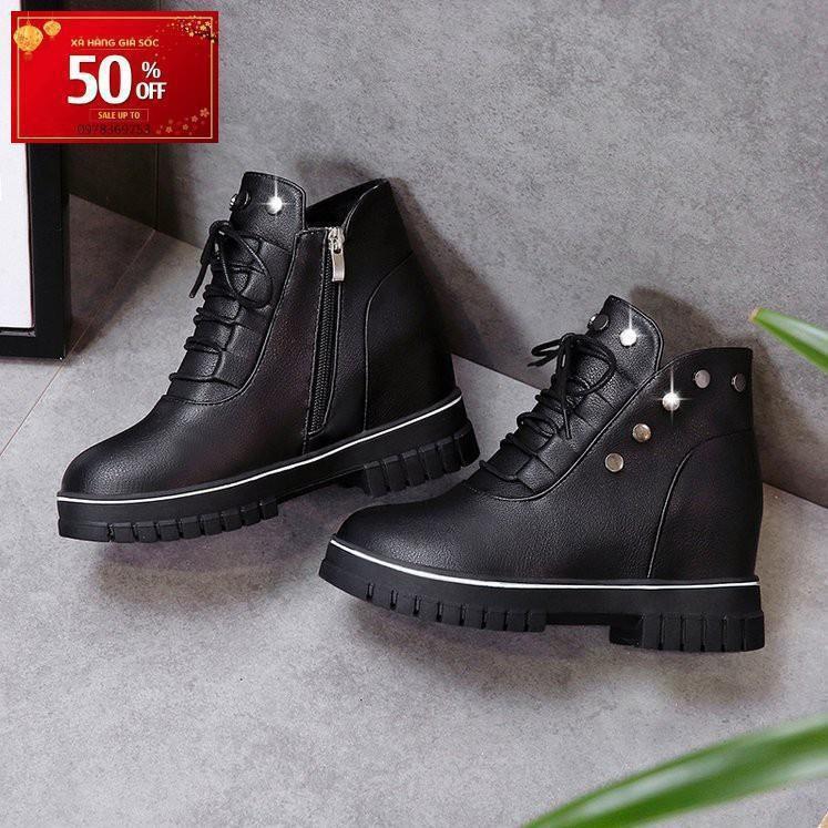 Giày Boots độn gót cổ thấp S1099 (Đen)