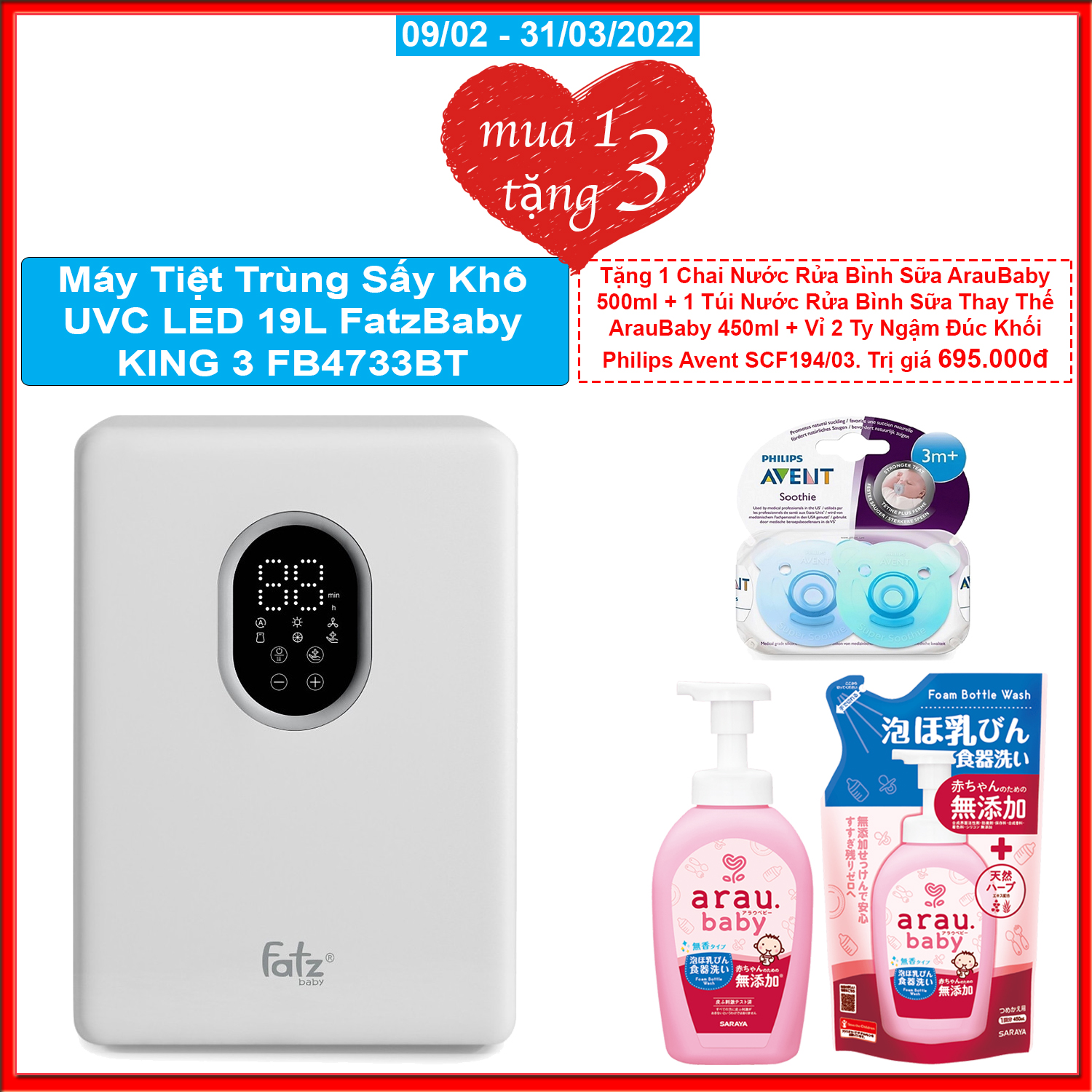 Máy tiệt trùng sấy khô UVC - LED Fatzbaby - 19L - KING 3 - FB4733BT